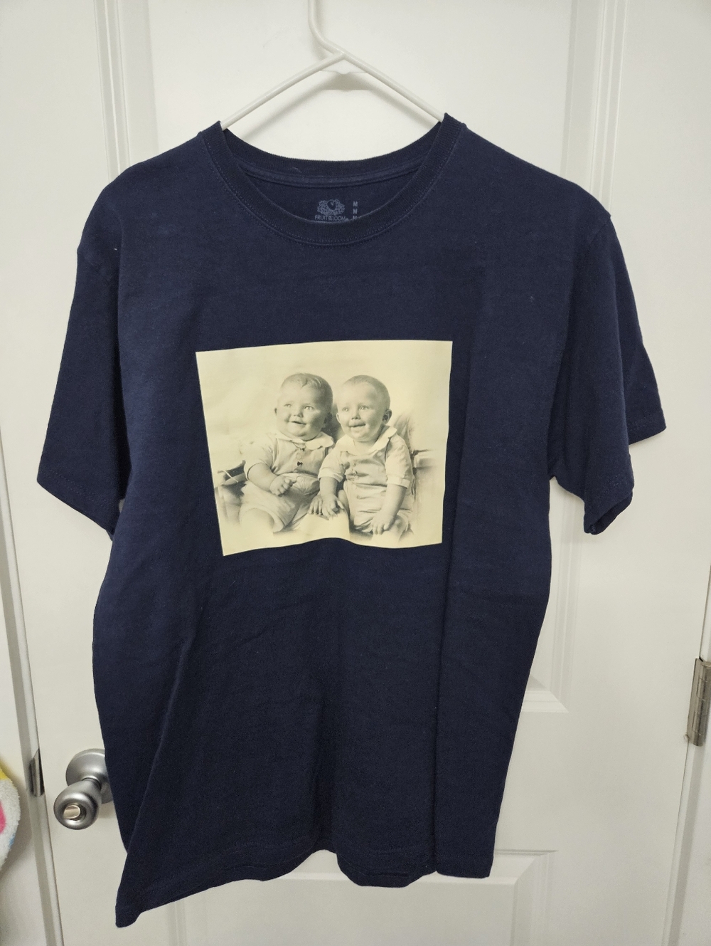 Navy Blue Graphic T‑Shirt with Vintage Babies Photo Print Medium